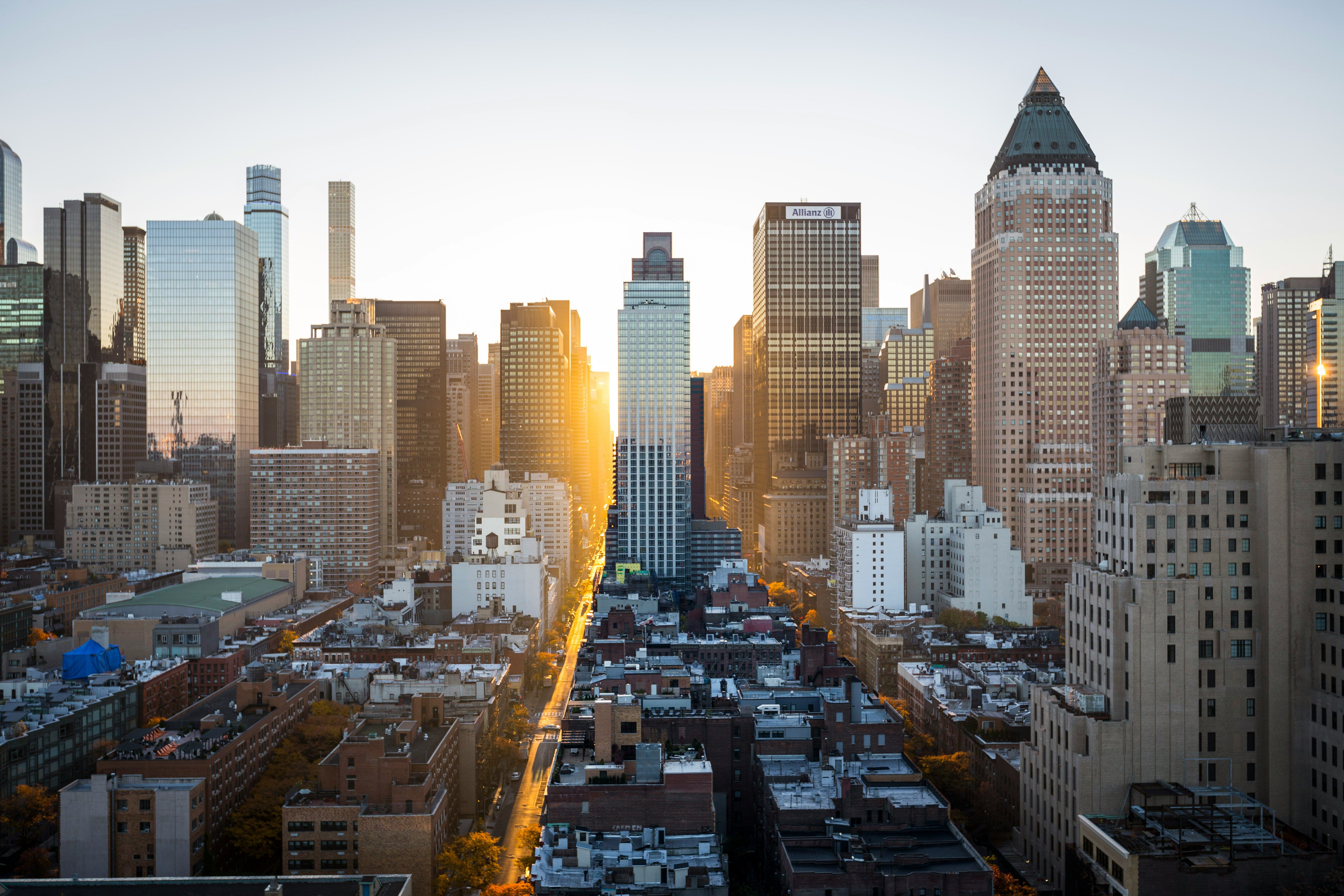 Sunrise over skyscrapers in New York City